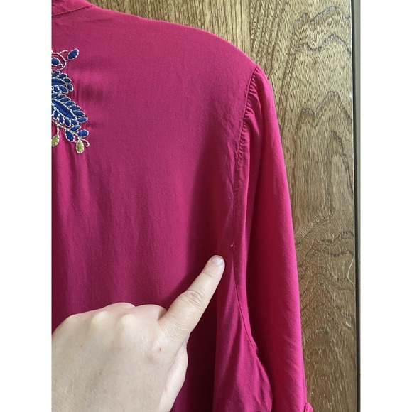 Luna Moon Hot Pink Boho Tunic Floral Embroidered Blouse Half Button Light Size L - Picture 14 of 16